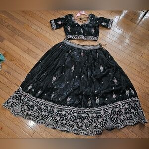Black Pink Beaded Lehenga